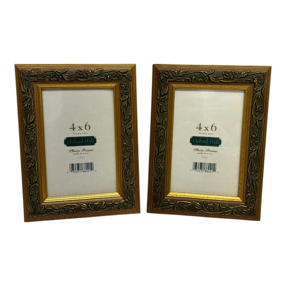 Vintage Oxford Hall Embossed Floral Gold Tone Picture Frame 4x6 Set 2 EUC